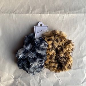 NWT Animal Print Fuzzy Scrunchies 2pk